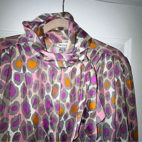 Vintage NICOLA Animal Print Hidden Button Front Long Sleeve Blouse Top - Picture 5 of 8